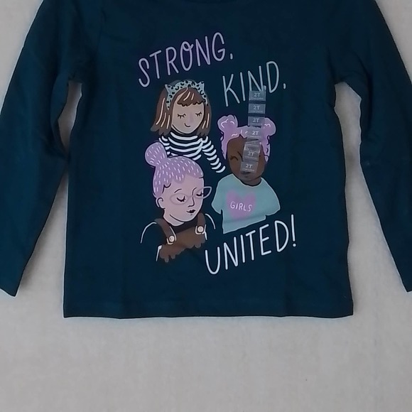 Carter's Kid Long Sleeve‎ Cotton T-Shirt Girl's Size 2T Teal w/ Diversity Theme - Picture 5 of 9